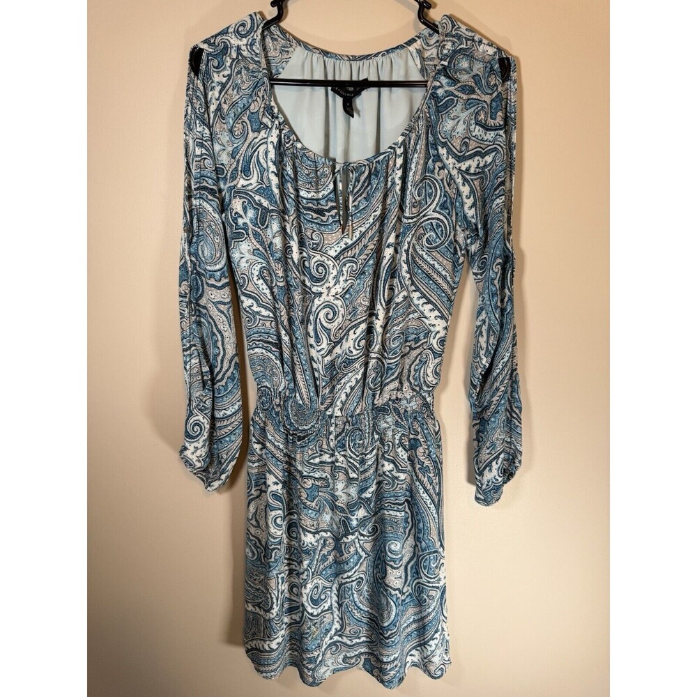 White House Black Market Women Blue Casual Dress XS split sleeve smocked waist 0